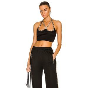 AREA Black Jeweled Halter Crop Top
